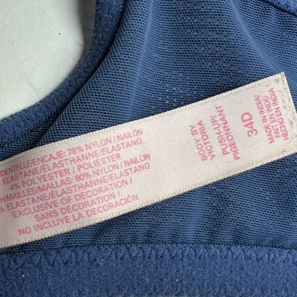 Victoria's Secret Bra 34D Body by Victoria Push Up Padded Underwire Blue Lace - Picture 9 of 10